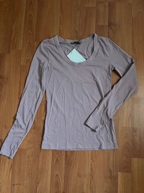 Zara Long-Sleeve Scoop Neck Top in Mauve Taupe